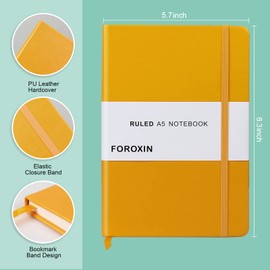 Lined Journal Notebook - Yellow A5 Hardcover Notebook for Women Men, 8.3 x 5.7 College Ruled Writing Journal, 192 Pages 80gsm Thick Paper for Work, Office, School and Home