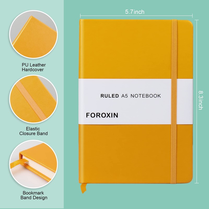 Lined Journal Notebook - Yellow A5 Hardcover Notebook for Women