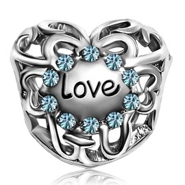 JMQJewelry Mother Son Mom Daughter Love Heart Birthday March Blue Birthstone Charms for Bracelets Brother Sister Jewelry