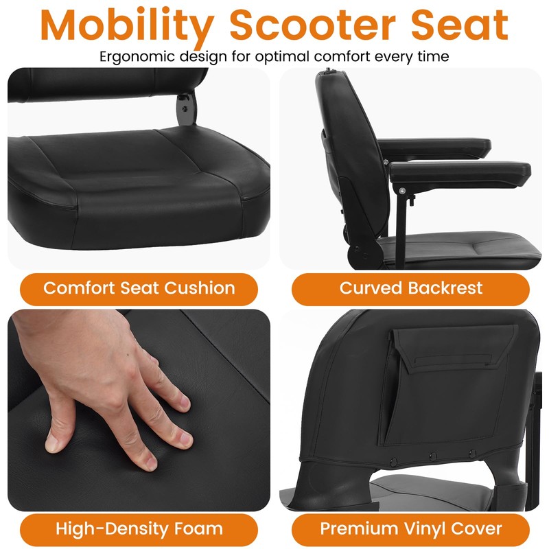 Mbxcooter Ergonomic High-Back Mobility Scooter Seat - Adjustable Headrest, Foldable