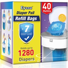 Diaper Pail Refill Bags 40 Pack, Compatible with Arm&Hammer Disposal System, Diaper Bags with Upgraded Odor Lock, Seal and Toss Diaper Pail Refills, Holds up to 1280 Baby Diapers