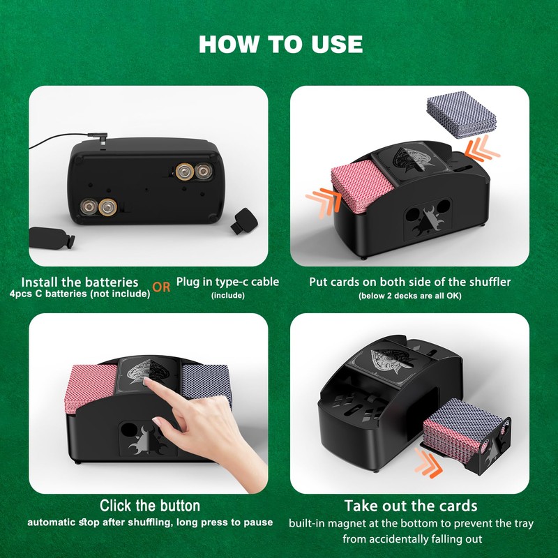 HJCMikee Automatic Card Shuffler 1-2 Deck, Electric UNO Shuffler Card