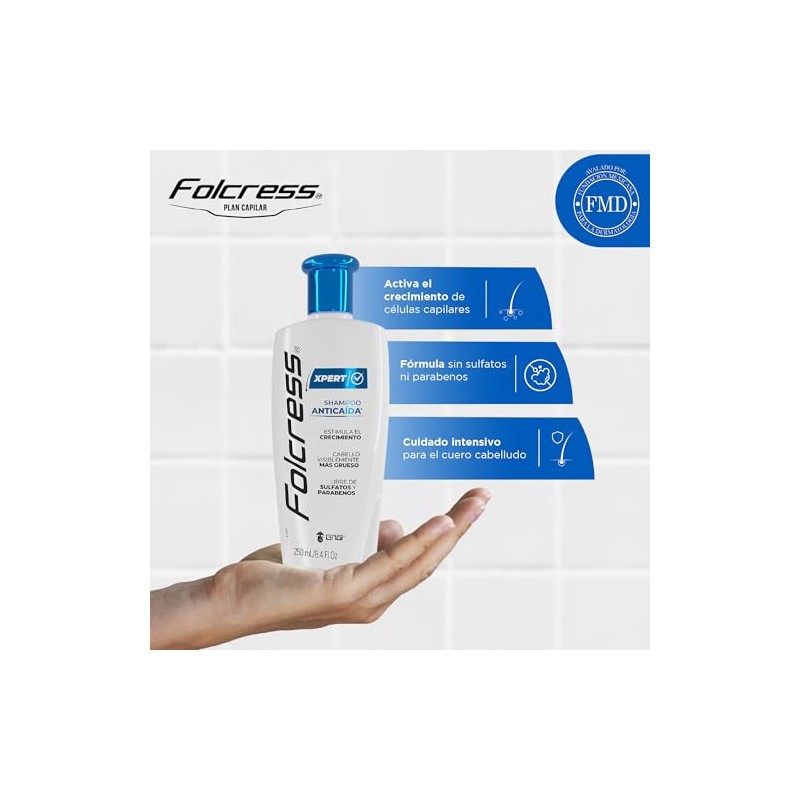 Folcress Xpert Shampoo Anticaída Libre de Sulfatos y Parabenos Grisi