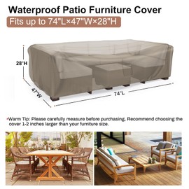 Mrrihand Heavy Duty Patio Furniture Covers, Outdoor Furniture Covers Waterproof Sectional Sofa Set , Patio Table and Chair Set Cover 74"L×47"W×28"H,Brown