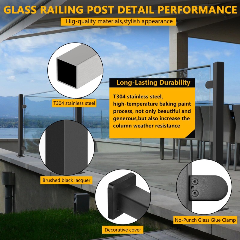 VoTwoofv Glass Railing Middle Post 33.46",304 Stainless Steel Glass Balustrade