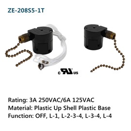 Ceiling Fan Switch Zing Ear ZE-208S5-1T 5 Wire 4 Speed Ceiling Fan Rotary Switch Ceiling Fan Light Lamp Replacement Switch with Pulling String for Wall Lamps, Cabinet Light, Bronze