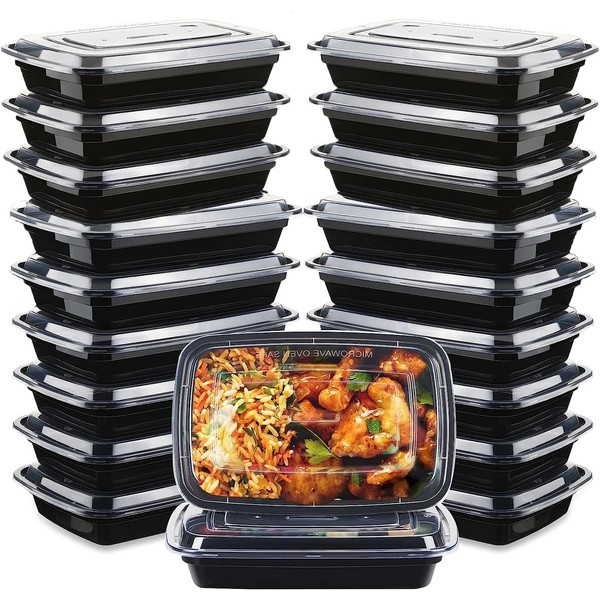 2 Compartment Meal Prep Containers -10 Pack, 28 oz Reusable