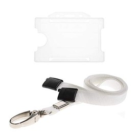 ALG ID Cards® Clear ID Card Badge Holder - Clear Lanyard Card Holder - White Lanyard Neck Strap with Metal Clip & Safety Breakaway Release for Pass Holder