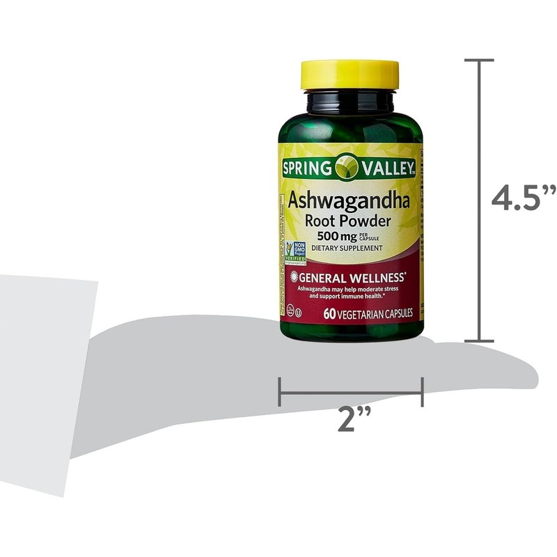BASKETGOODS Spring Valley Ashwagandha- 500mg Root Powder, 60 Capsules (Pack