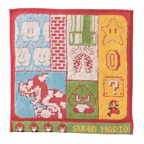 Marushin 4485003300 Hand Towel, Mini Towel, Nintendo Mario, Ground Stage, Cotton, Handkerchief, Characters, Water Absorption, Present, Gift, Birthday