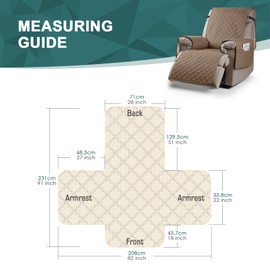 Ruaozz 100% Waterproof Recliner Chair Cover Non-Slip Oversized Reclining Cover for Large Recliner Chair Washable Chair Seat Cover with Elastic Straps for Kids, Dogs, Pets (Light Brown, 28'')