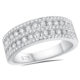 Newshe Jewellery Moissanite Wedding Bands for Women 925 Sterling Silver Eternity Rings Emerald Promise Engagement Size 5-10, stone, moissanite