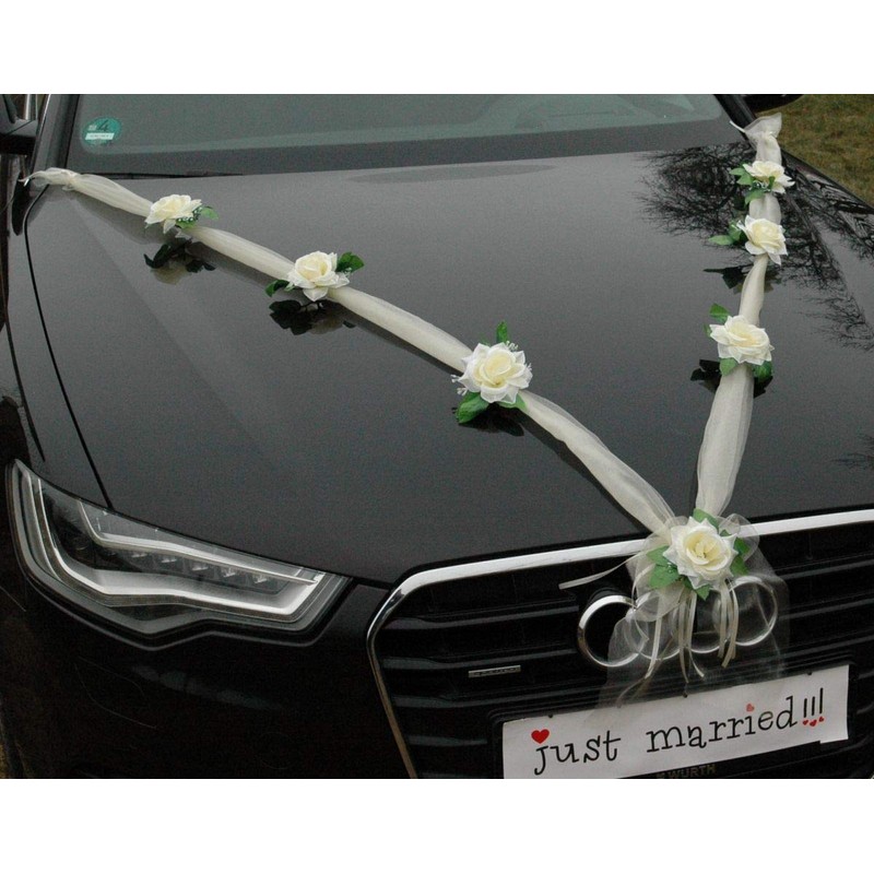 Autoschmuck Organza M garland with roses for bride and groom