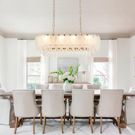 VANZARLA Modern Crystal Chandelier Luxury for Entryway, Large Rectangular Chandelier for Dining Room, Contemporary Gold Pendant Light for Kitchen Island