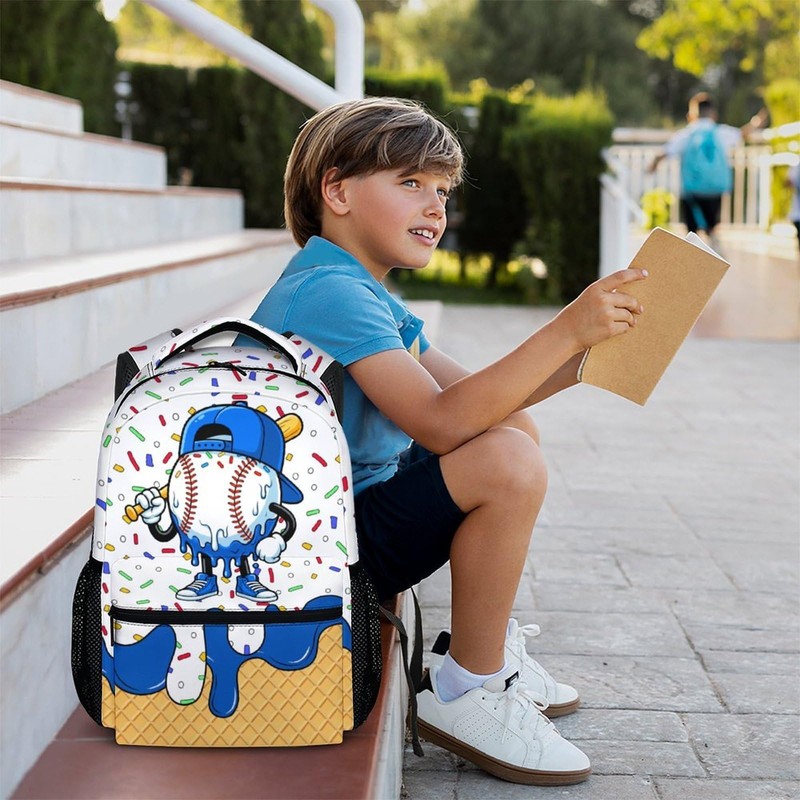 FLEXIMX Boys Backpack for Baseball Lovers Kids Toddlers Teens, Blue