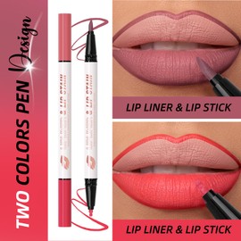 DAGEDA 2 Colors Lip Liner Pen,Double-ended Lip Stain Marker Design,Natural Matte Finish,Waterproof Liquid Lipstick, Long Lasting No Transfer Lips Makeup for Women(Color D)