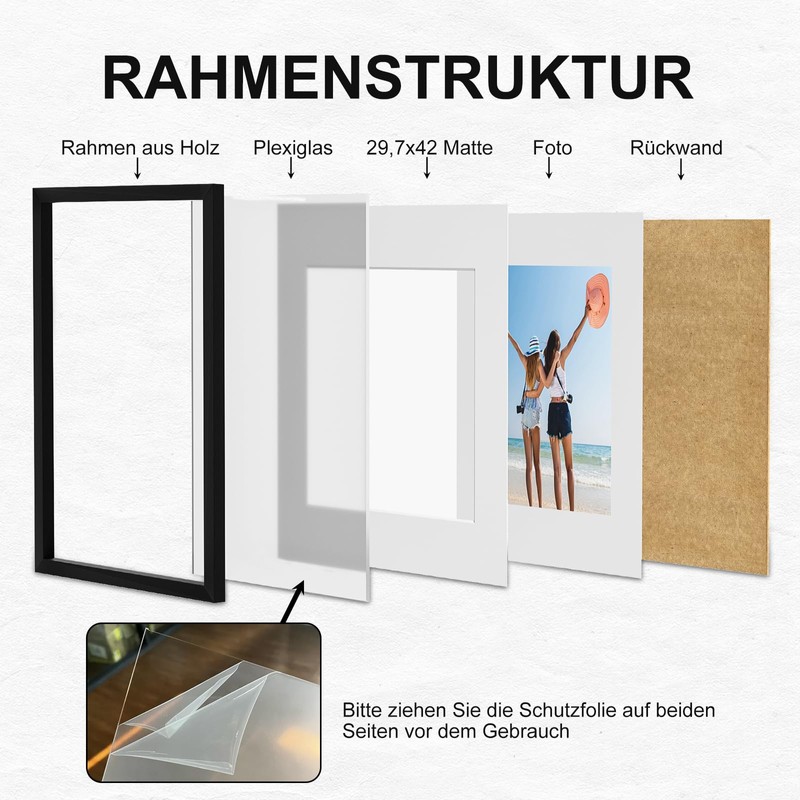 A4 Frame, Wooden A4 Picture Frame, Photo Frame Black with