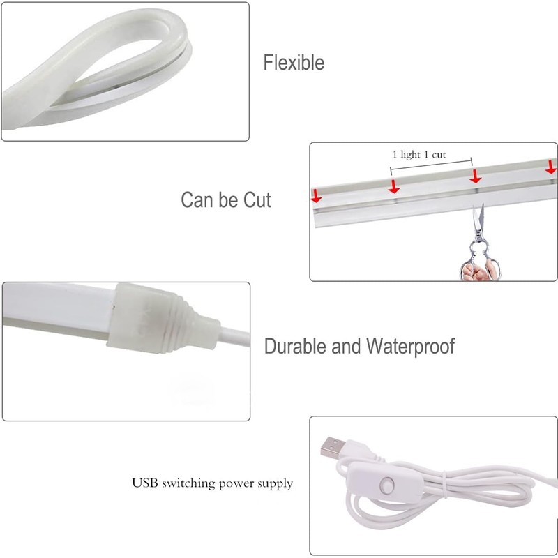 Wisada 5V LED neon Light with Push Button on/Off [4m,