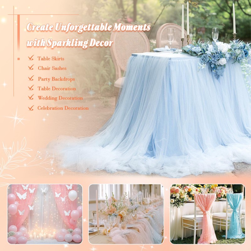Entisn Glitter Tulle Fabric, 1 Yard x 60 Inch Wide