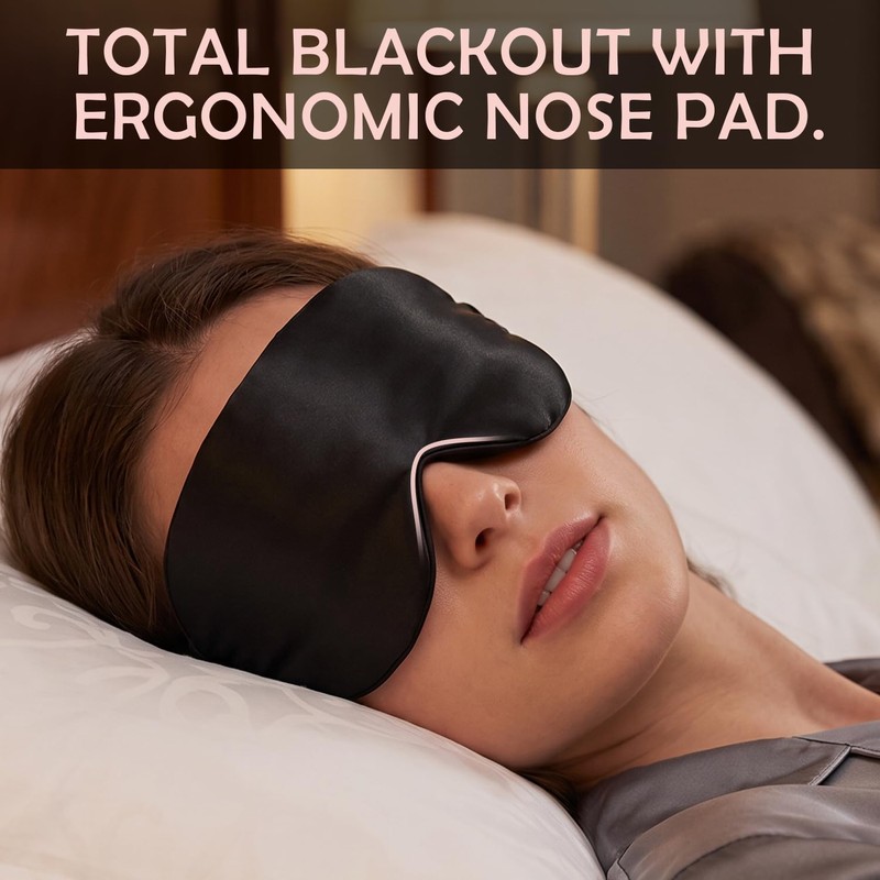 Large Blackout Sleep Mask with Adjustable Strap, 100% Mulberry Silk