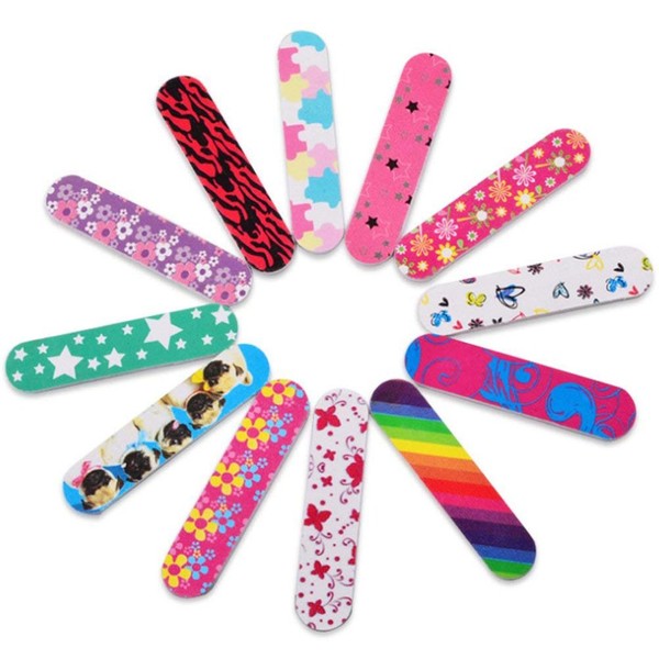 Pack of 20 Colorful Girly Mini Emery Board Nail Files Nail Art Polish Strip Nail Buffer Polisher Pedicure Care DIY for Finger Nails and toenails Double Sided Item
