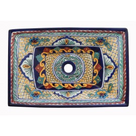 Talavera Mexican Talavera Rectangular Ceramic Bathroom Sink Vessel Bowl Handpainted # 05