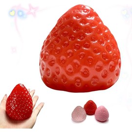 Melojoy Soft and Elastic Squeeze Toy, Cute Fruit Shaped Relaxing Toy, Fluffy, Silica Gel Material, High Elasticity, Stress Relief, Massage Toy Present (Red, Strawberry)
