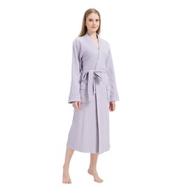 HOMEYGLOW Women's Waffle Pure Cotton Kimono Bathrobe, Four Seasons Lightweight Sleeprobe, Men's Sleeprobe（Purple,M）