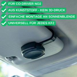 Car Sun Visor Mount for CO-DRIVER NO2, 1 Set, in Black, Compatible with OOONO CO-DRIVER NO2, Made of Sturdy Plastic, Not 3D Printed, Camera Warning Clip Bezel, Radar Detector Holder for No 2