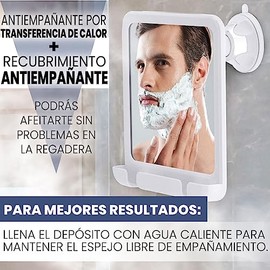 Mirrorvana Espejo para Regadera Antiempañante para Afeitarse - con Soporte para Maquina de Afeitar - Fuerte Succión y Giro de 360° - Diseño Inastillable y Antiempañante, 20 x 18 cm (Blanco)