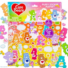 Care Bears Puffy Sticker Playset - Over 75 Reusable Stickers & 2 Play Scenes, Fun Activities, Travel Toys for Kids Ages 4-8