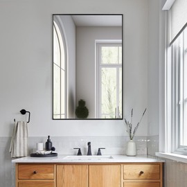 bolrok Wall Mirror for Bathroom, 24x36 Inch Black Vanity Mirror, Stainless Steel Metal Frame Rectangular Wall Mirror for Over Sink (Horizontal/Vertical)