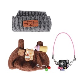Mrltau Cute Leisure Look Style Clothing for Vinyl Plush Toy Keychain Dolls, with Knitted Hat & Plush Dungarees & Camera Decoration, Outfit Accessory for Vinyl Plush Toys Blind Box (Black)
