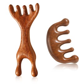 HAPPOW 2 Stück Gua Sha Kamm, Kopfmassage Holz, Massagekamm aus Sandelholz, Präzise Kopfhautmassage/Akupunkturpunkte, Hair Massager Scalp, Geeignet als Geschenk für Freundin, Ehefrau, Eltern