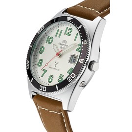 Master Time MTGA-10856-41L Radio Quartz Men's Watch Analogue Digital with Leather Strap, silver, Modern