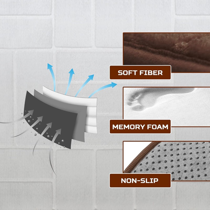 5 Piece Bathroom Rugs Set - Soft Non Slip Memory