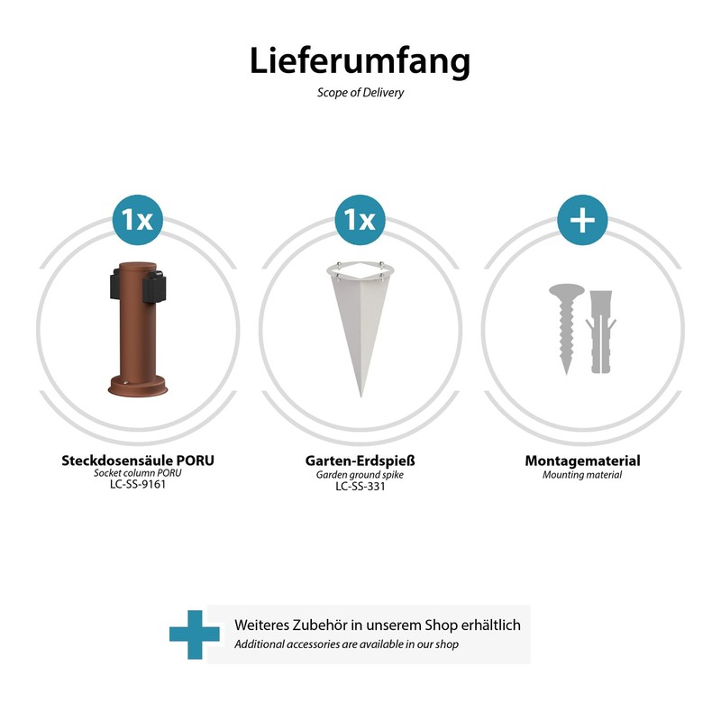 ledscom.de Poru Garden Socket Column with Ground Spike for Outdoor