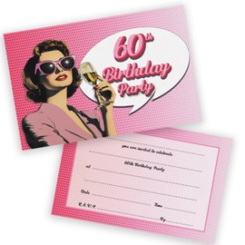 60th Birthday Party Invitations Men Women - Retro Champagne 28 Pack - Adults Birthday Invitations for Friends Family A6 Bday Party Invites Invitation Cards with Folding Envelopes