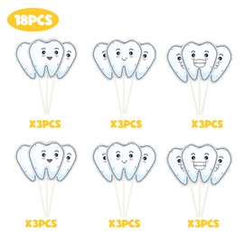 Teeth Cupcake Toppers, First Tooth Party Decor -Tooth Fairy Day Theme Cupcake Decor - Baby Shower Dessert Decoration -18 PCS