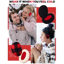 Geyoga 4 Pairs Bandless Ear Muffs Fleece Thick Winter Ear Covers Warmer Cold Weather for Women(Black,Red,Plaid,Small)