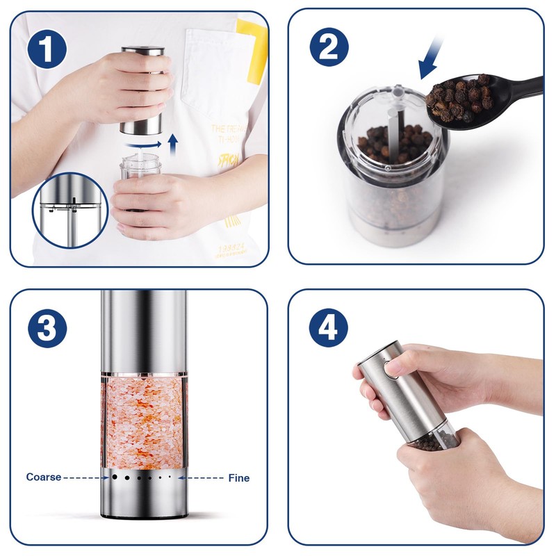 HomeHacks 2 Pack Upgraded 95ml Rechargeable Electric Salt and Pepper