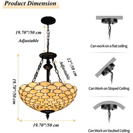 LDDBEN 16" Tiffany Pendant Lights 3-Light Vintage Amber Stained Glass Ceiling Light Fixture Boho Hanging Lamp for Kitchen Island Dining Room Hallway Foyer
