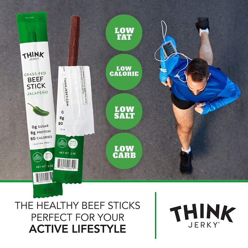 (Total 20 Sticks) Think Jerky, Jalapeno Grass-Fed Beef Sticks (1.0