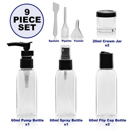 Netagon 9 Piece Travel Bottle Set Leak Proof Clear Toiletries Containers with Clear Airport Bag Case, Perfect for Travel Holidays Swimming Camping Trips (1 Pack | 9 Pce)