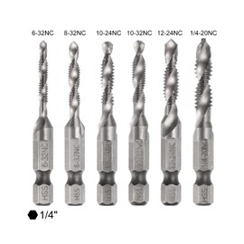 sourcing map 6pcs Combination Drill and Tap Bits, 6-32NC-1/4-20NC Thread 1/4" Hex Shank 6542(M2) High Speed Steel Threading Screw Taps Machine Drilling Tapping Tool Kit