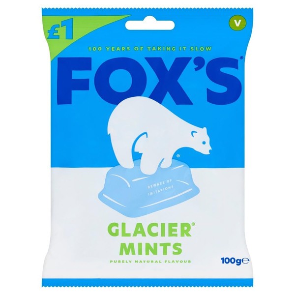 Fox's Mentas glaciares hechas con aceites de menta natural. 130 g [sin colores artificiales]