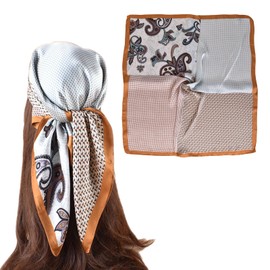 EIysee 27.5x27.5 Inch Head Scarf for Women Hair ScarfLike Silk Satin Scarf for Hair Wrapping at Night Bandana Square Scarf for Sleeping (Coffee-Four squares splice)