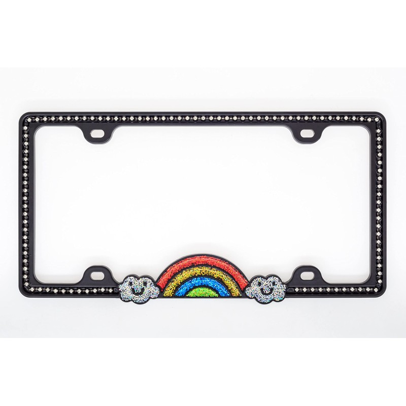 Creathome Shining Rainbow Pattern Diamond Chain License Plate Frame from