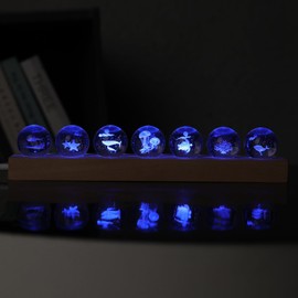 Dokscdlo 7 Pcs Sea Animals Crystal Ball Night Light Celestial Balls Lamp with LED Wooden Base, 3D Jellyfish Shark Whale Crystal Ball Nightlight for Meditation Decoration Balls Set for Home Office