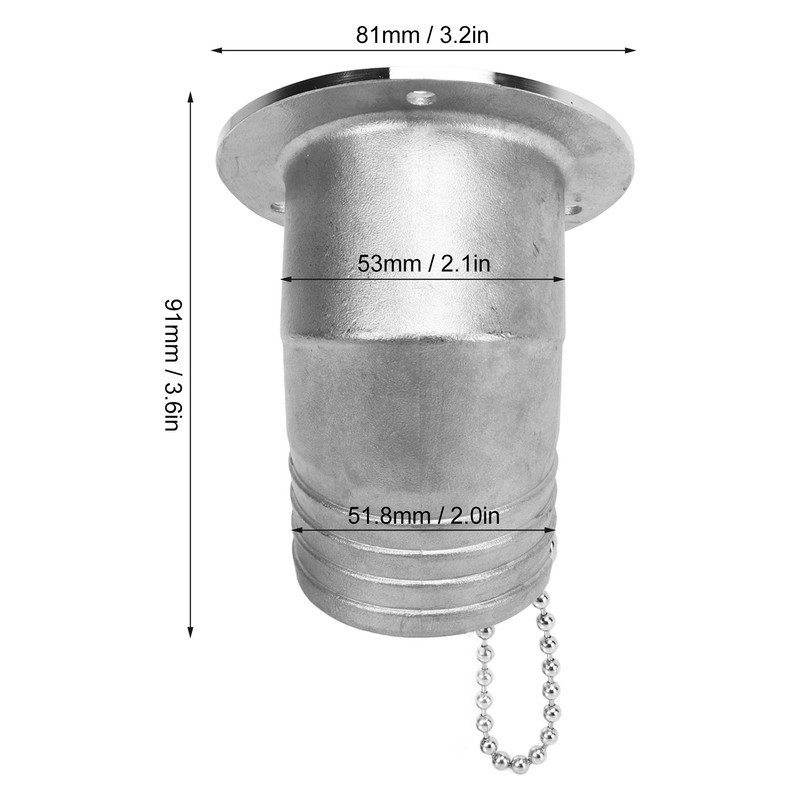 Boat Deck Filler Stainless Steel 45 Degree Small Flap 50mm